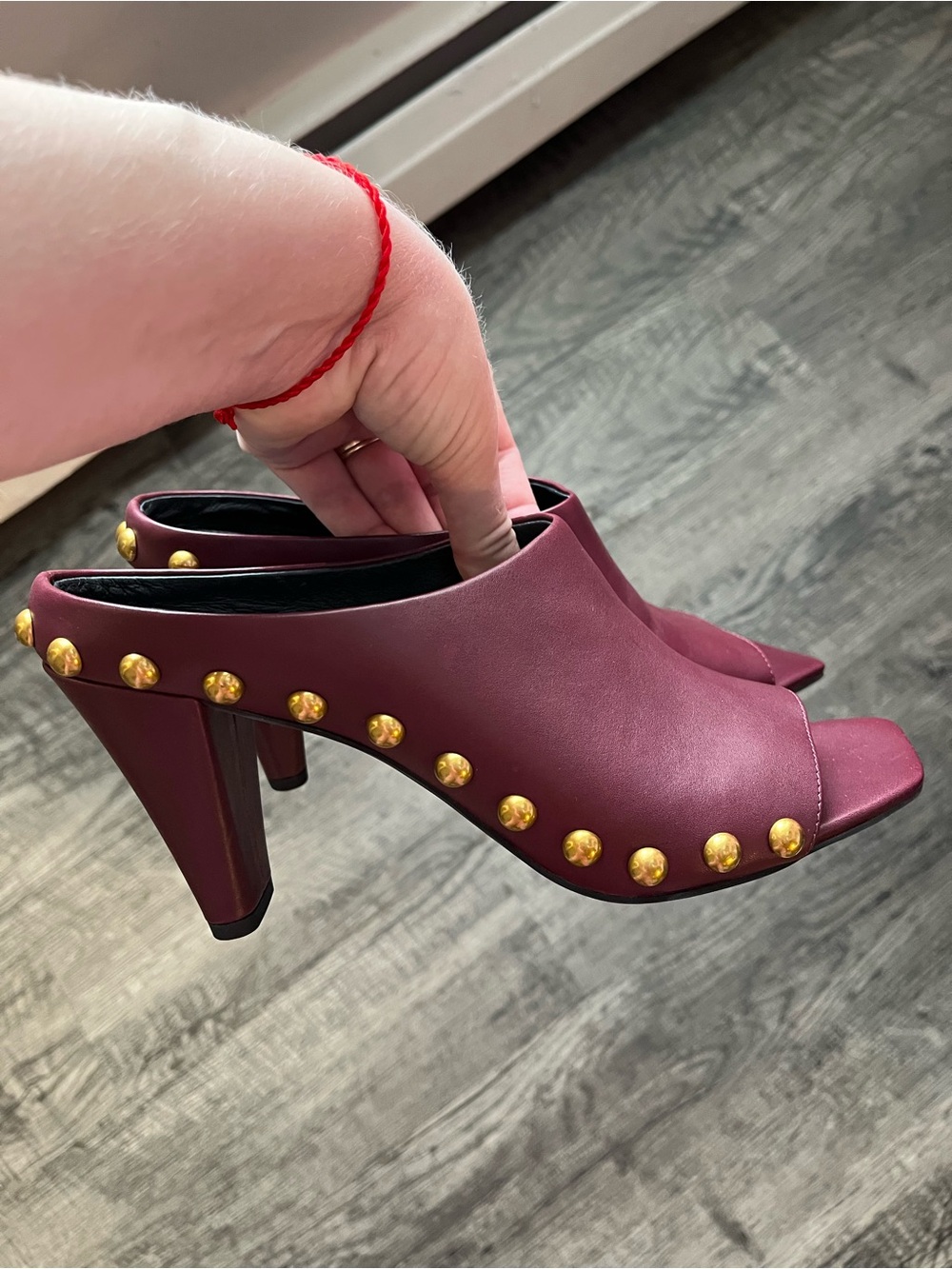 Rebecca Minkoff Burgundy Studded Peep-Toe Mules